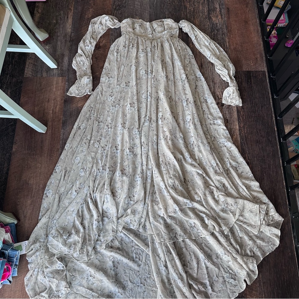 Worth Collective Delilah Maxi Dress with Train in Grey/Blue - Bump Friendly - Picture 2 of 16